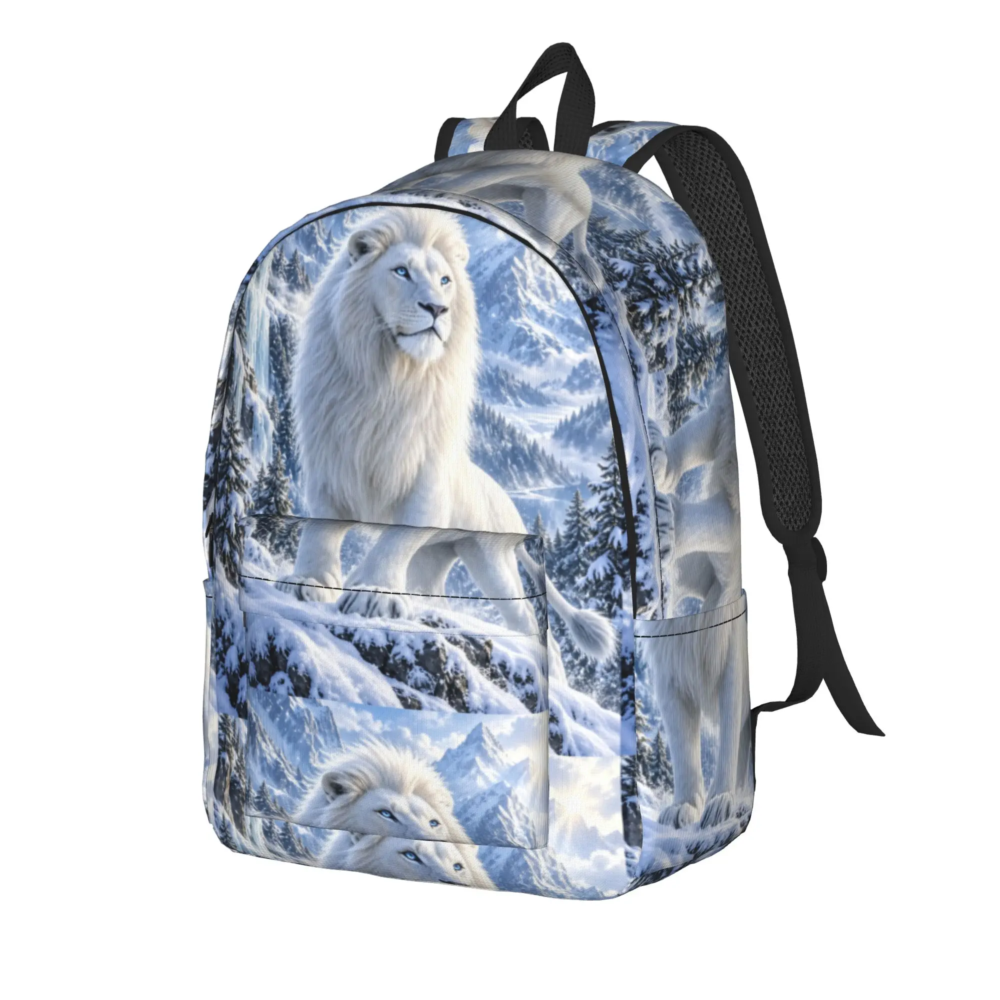White Lion Single Digital Printed Backpack  Women Men Polyester Daily Backpacks Breathable Aesthetic School Bags Rucksack