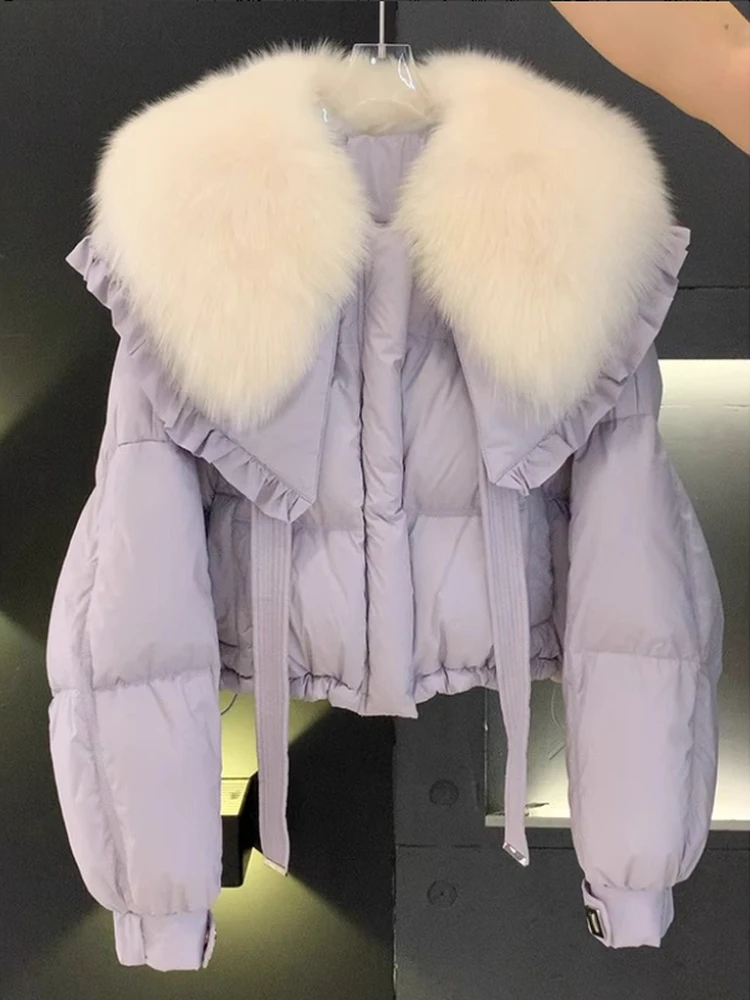 

Ladies plus Size Korean Sle Purple Jaet with Fur Collar Cotton Coat Spring Autumn Winter Faionable Slimming High End Fe...