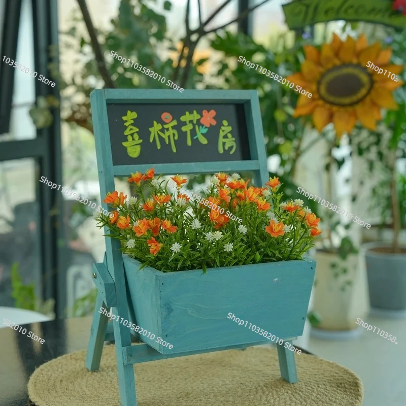 Solid Wood Desktop Ornament, Fresh Cafe Flower Vase, Natural Window & Balcony Blackboard Decor for Street Layout