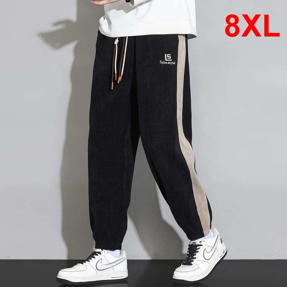 

Harajuku Corduroy Pants Men Fashion Casual Corduroy Joggers Pants Sweatpants Male Side Patchwork Design Trousers Elastic Waist