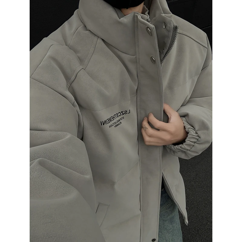 

Мужская зимняя куртка из искусственной кожи и хлопка, утепленная, винтажная, с воротником-стойкой, пухонепроницаемая, для повседневной носки, теплая