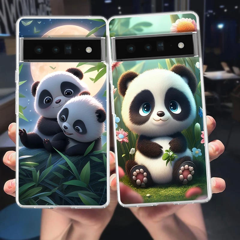 Cartoon Lovely Panda Phone Case Cover for Google Pixel 9 8 7 6 5 4 4XL 7A 6A 5A 4A 3A 3A XL Pro 5G Transparent Silicone Shell