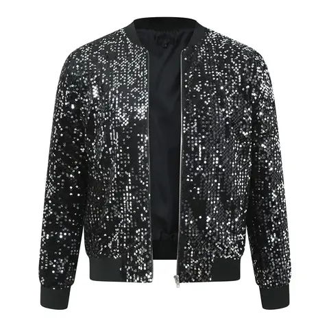 Men's Jacket Fashion Shiny Sequins Coats Zipper Bomber Jackets Male Sparkly Glitter Outwear Festival Party Carnival Costumes