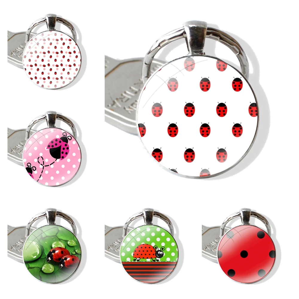 Glass Metal Pendant Key Chain Classic Men Women Key Ring Accessories Jewelry Gifts Lady Bugs