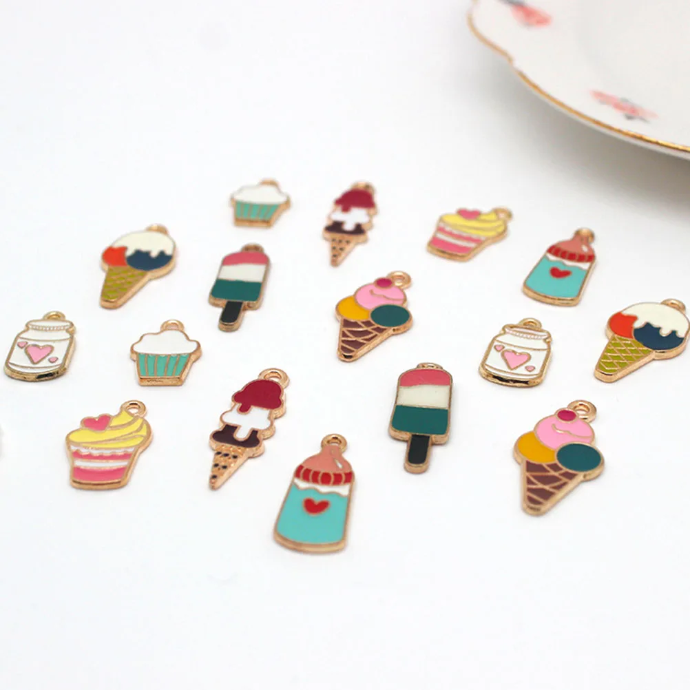 

40pcs Ice Cream Dessert Charms Keychains Jewelry Alloy Enamel DIY Accessories Handmade Crafts Necklace Bracelet Decoration Gift