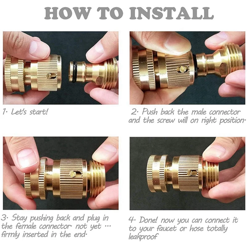 8 Set Garden Hose Quick Connectors Brass 3/4 Inch GHT Thread Easy Connect Fittings Water Hose Male Female