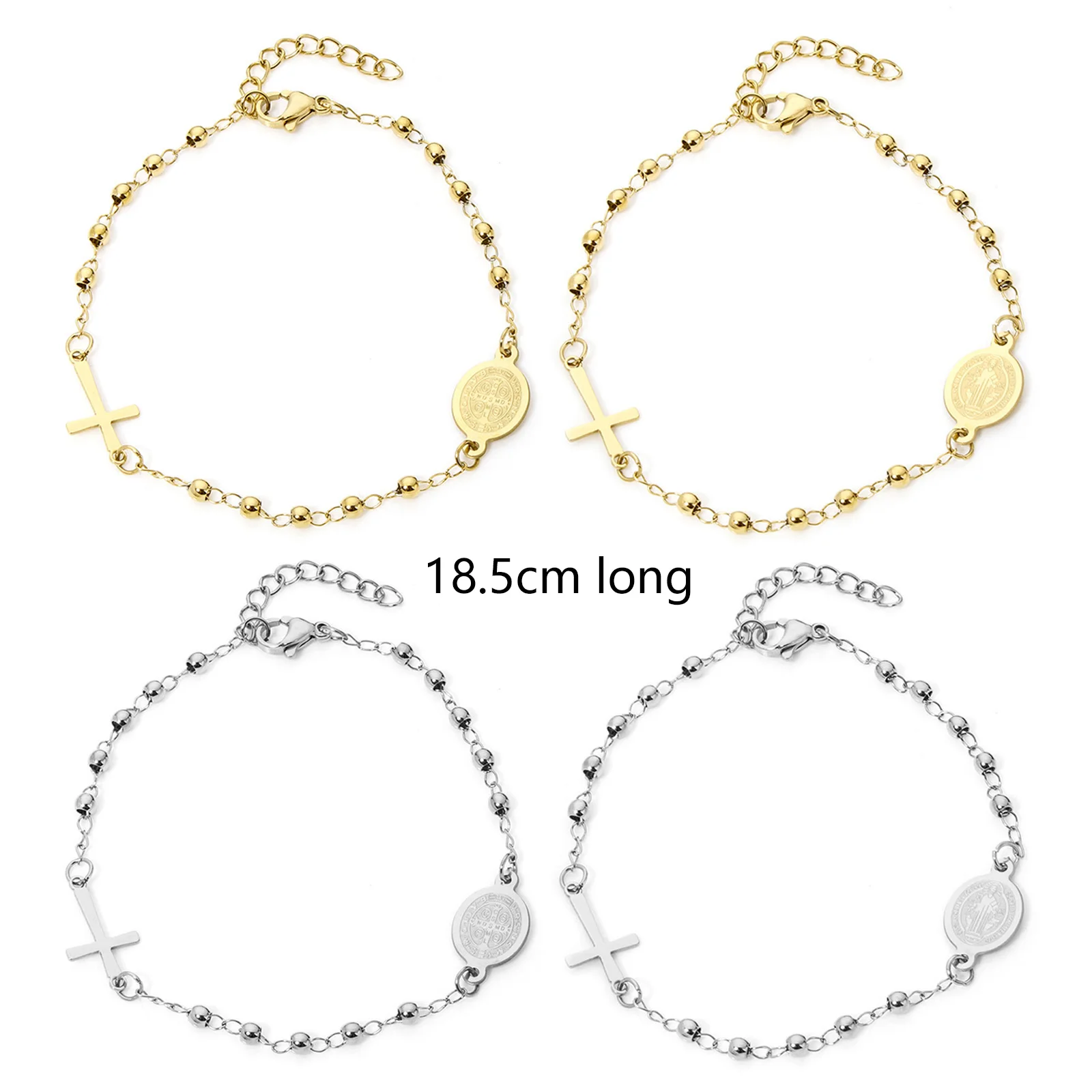 1 Piece 304 Stainless Steel Religious Curb Link Chain Bracelets Cross Virgin Mary For Men Women Jewelry Gift 18.5cm(7 2/8\