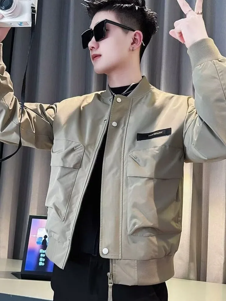 Jaqueta Masculina Estilo Baseball com Patchwork Bordado Primavera Outono Casual para Trabalho à Prova de Vento Ajuste Padrão ...