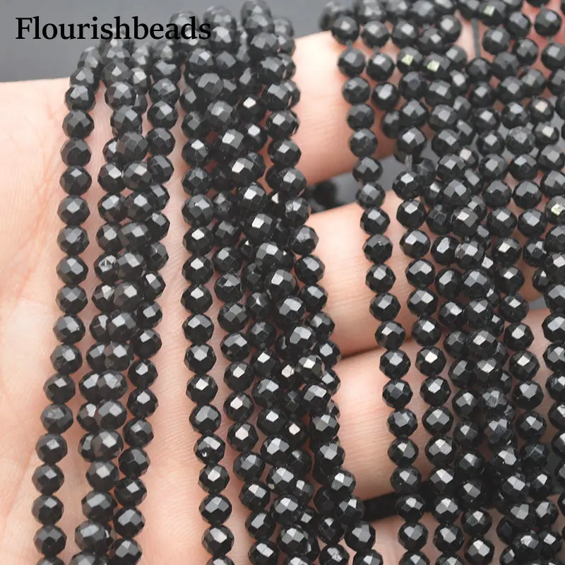 

4mm Shiny Diamond Cutting Faceted Natural Black Tourmaline Gemstone Round Loose Beads 5strands/lot