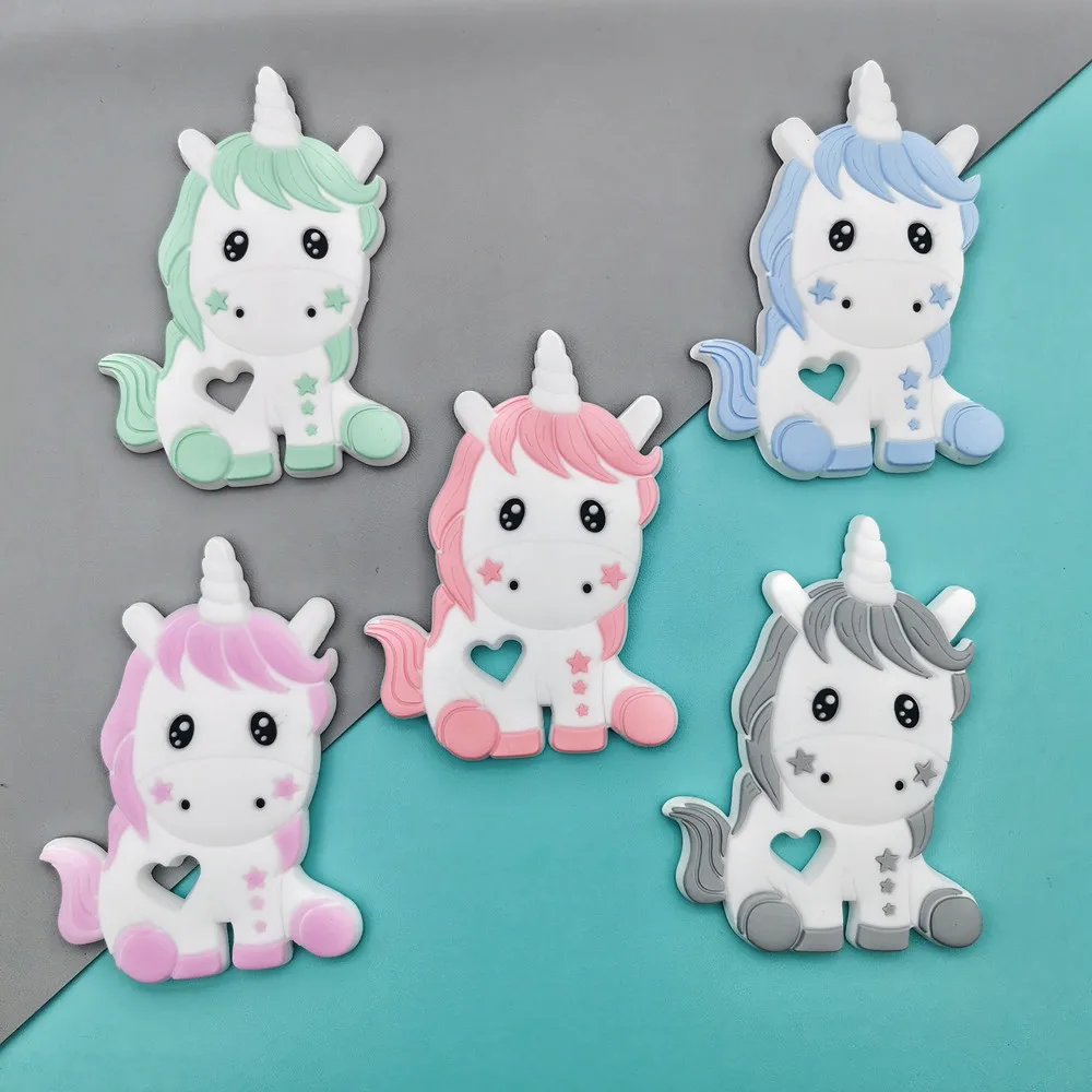 1 Buah Hadiah Kawaii Mainan Gigi Bayi Unicorn Food Grade Liontin Dot Rantai Aksesori Kalung untuk Bayi