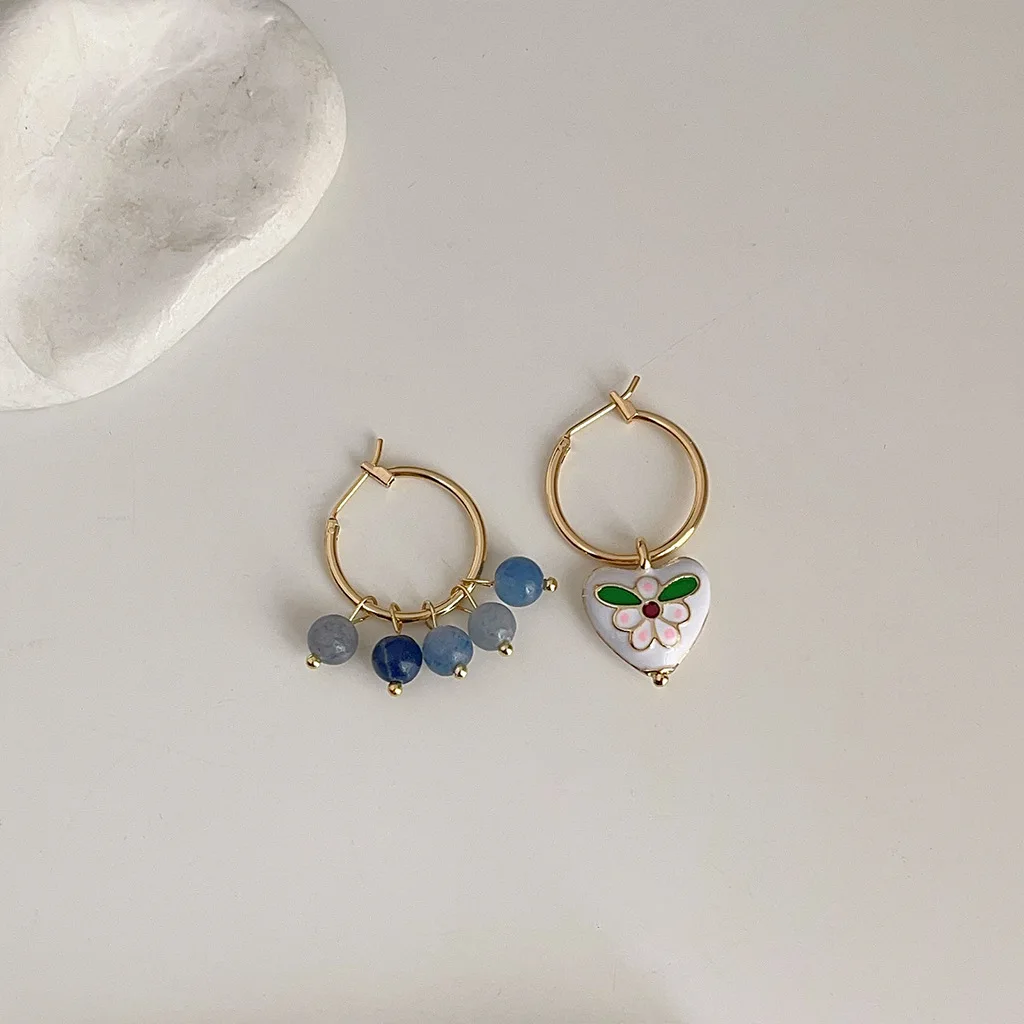 DIY accessories Court style retro love earrings women's niche color drip earrings advanced sense asymmetric natural pearl earrin