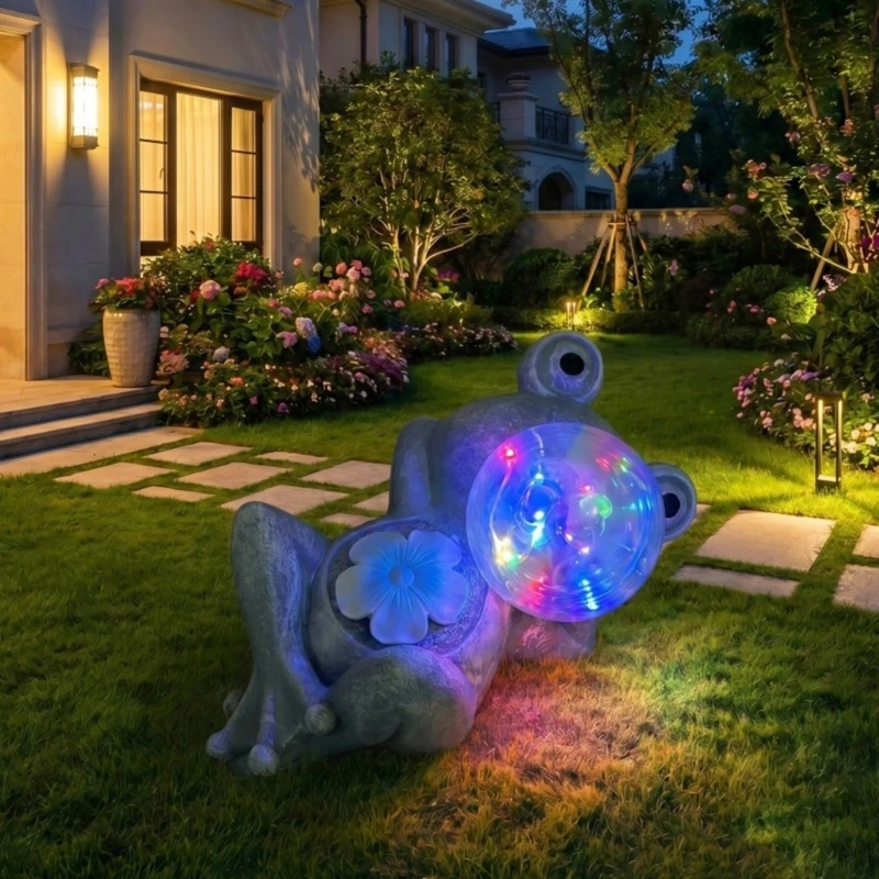 Solar Garden Statue Bubble Figure with Night Lighting for Outdoor Lawn, Porch Entry, Garden Display Accent B03E