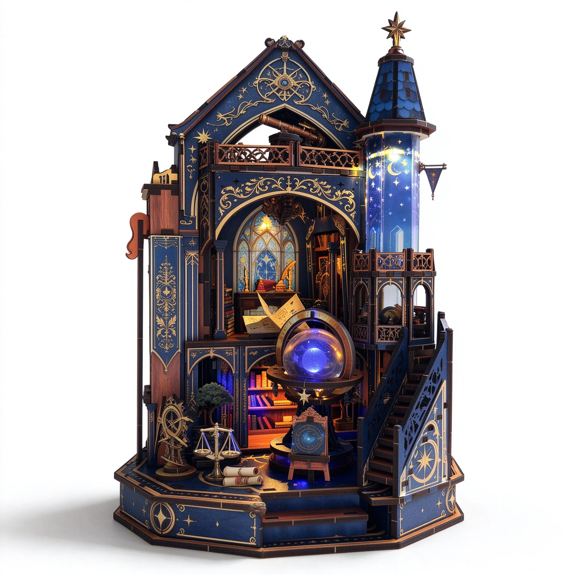 Star Dome Observatory DIY Wooden Assembly Model Handmade Assembly House 3D Stereoscopic Book Stand Creative Birthday Gift number
