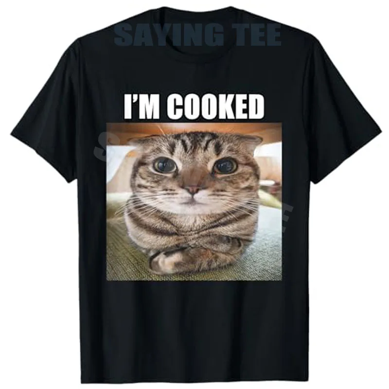 

Футболка Silly Staring Cat I'm Cooked Meme, футболка с забавным котенком, саркастическая футболка с надписью Y2k Art, графический наряд Silly Kitten, новинка, подарочные топы