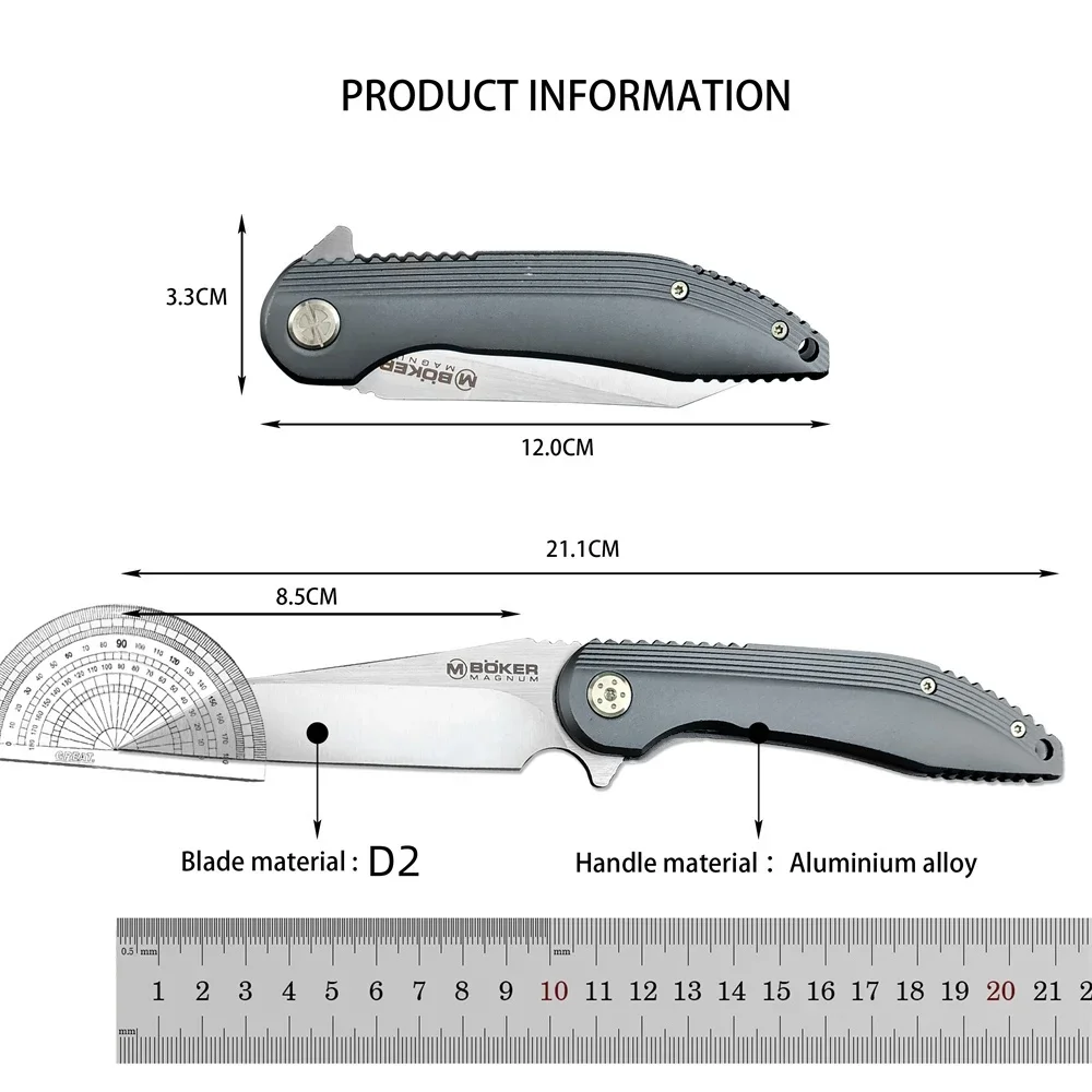 Boker Magnum D2 Bearing Hunting Pocket Folding Knife 440C Blade Aluminum Alloy Handles Outdoor Tactical Camping EDC Multi Tool