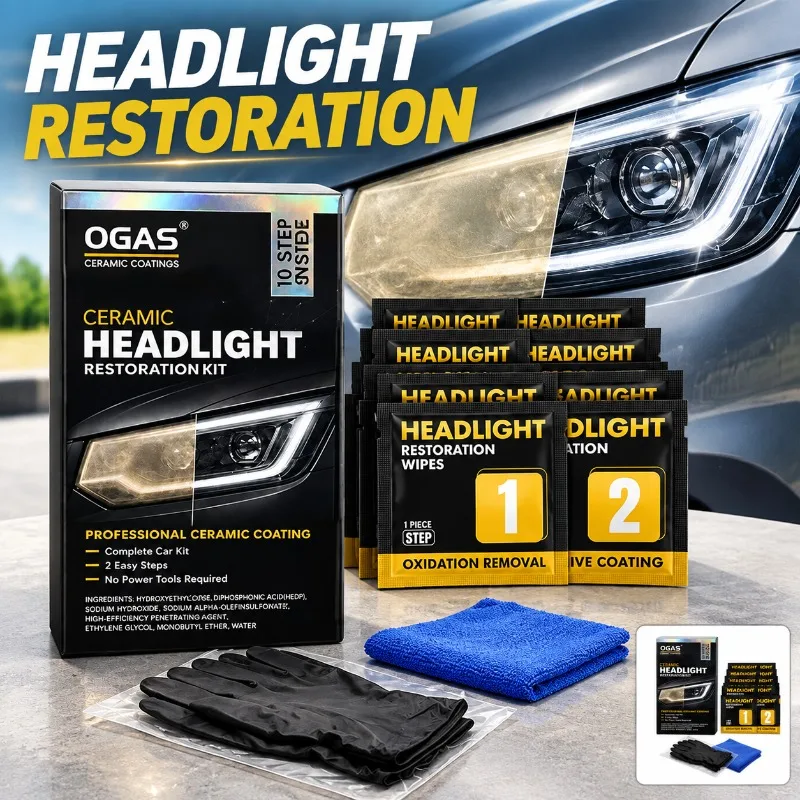Ceramic Car Headlight Restoration Kit, Headlight Yellowing Oxidation Removal Wipes, Auto Lens Surface Renovation Care Cleaning
