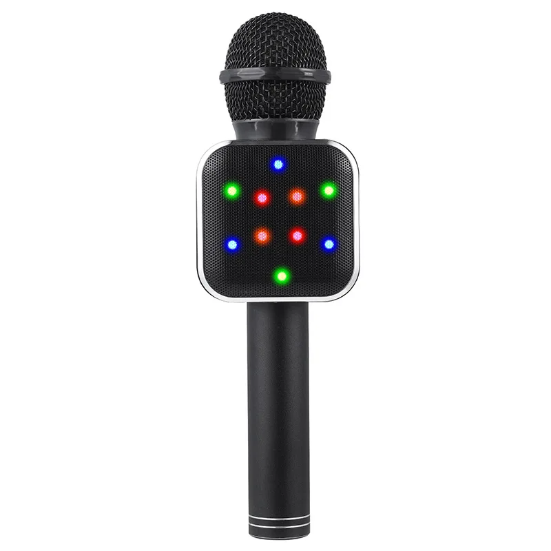 Wireless Microphone LED Light Flashing Karaoke Microphone Bluetooth Handheld Speaker Home KTV Player with Dancing LED Lights