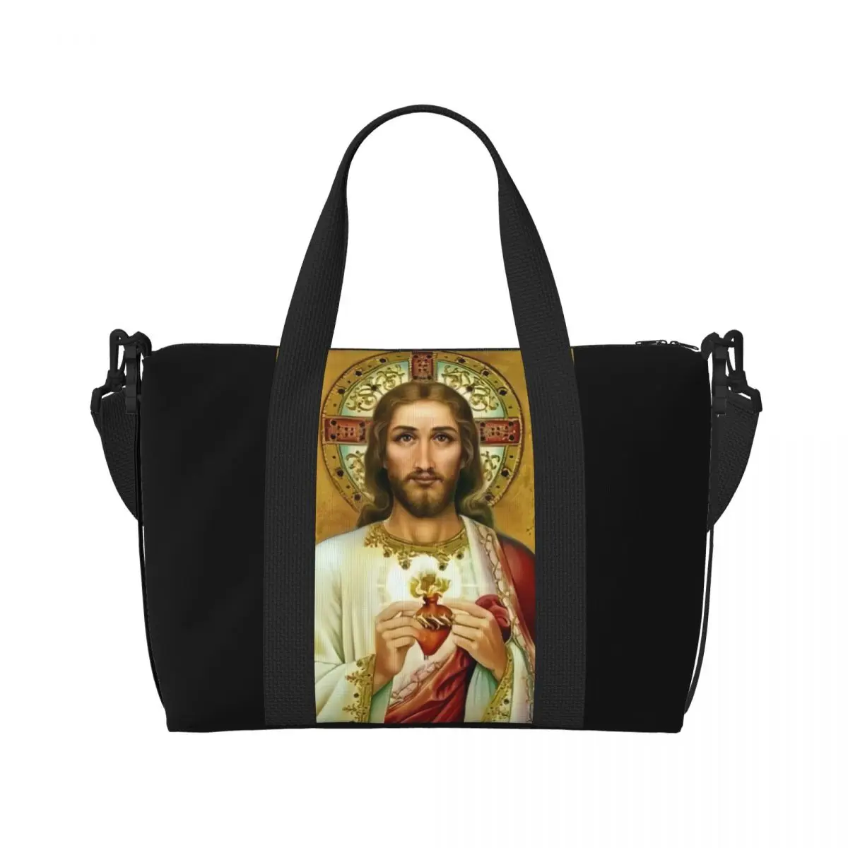 Personalizado grande católico jesus cristão fé sacola feminina shopper ombro praia ginásio saco de viagem