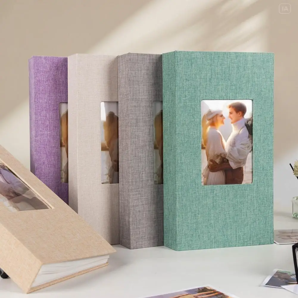 4x6 Photo Album 300 Pockets | Linen Cover Slip-in Vertical Album with Front Window - Wedding Vacation Memory Keepsake Scrapbook