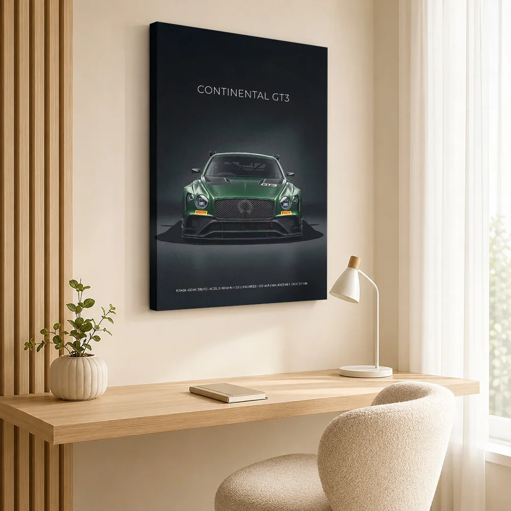 British Continental GT3 Race Car Framed Canvas Poster Customized Photo Dark Backdrop Wall Art For Gaming Room Collector Gift