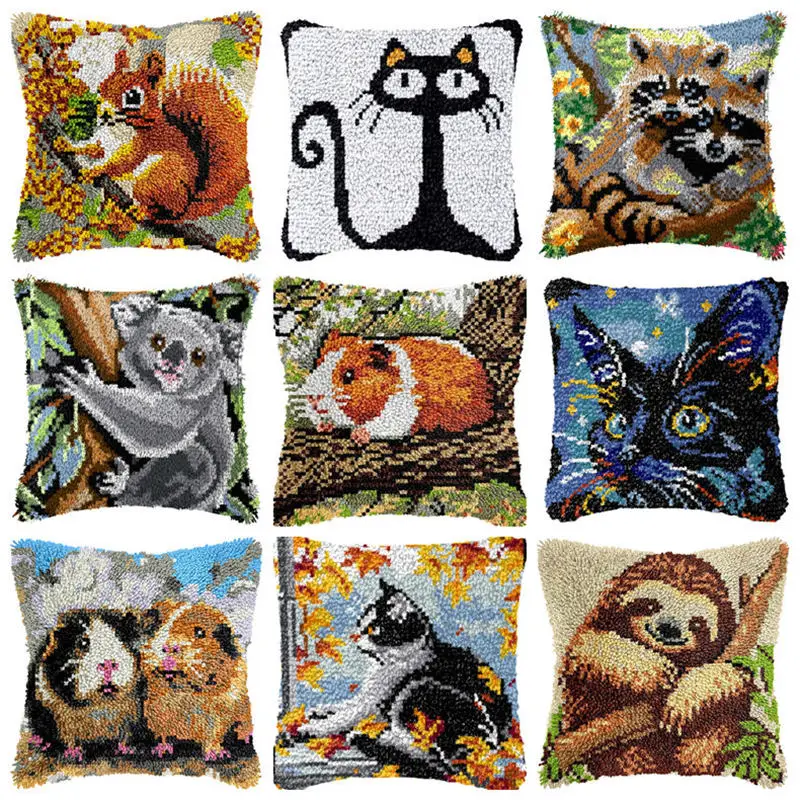 

Koala Cat Squirrel Animals Latch Hook Mat Kits Embroidery DIY Button Pad Package Smyrna klink haak Embroidery Pillow knooppakket