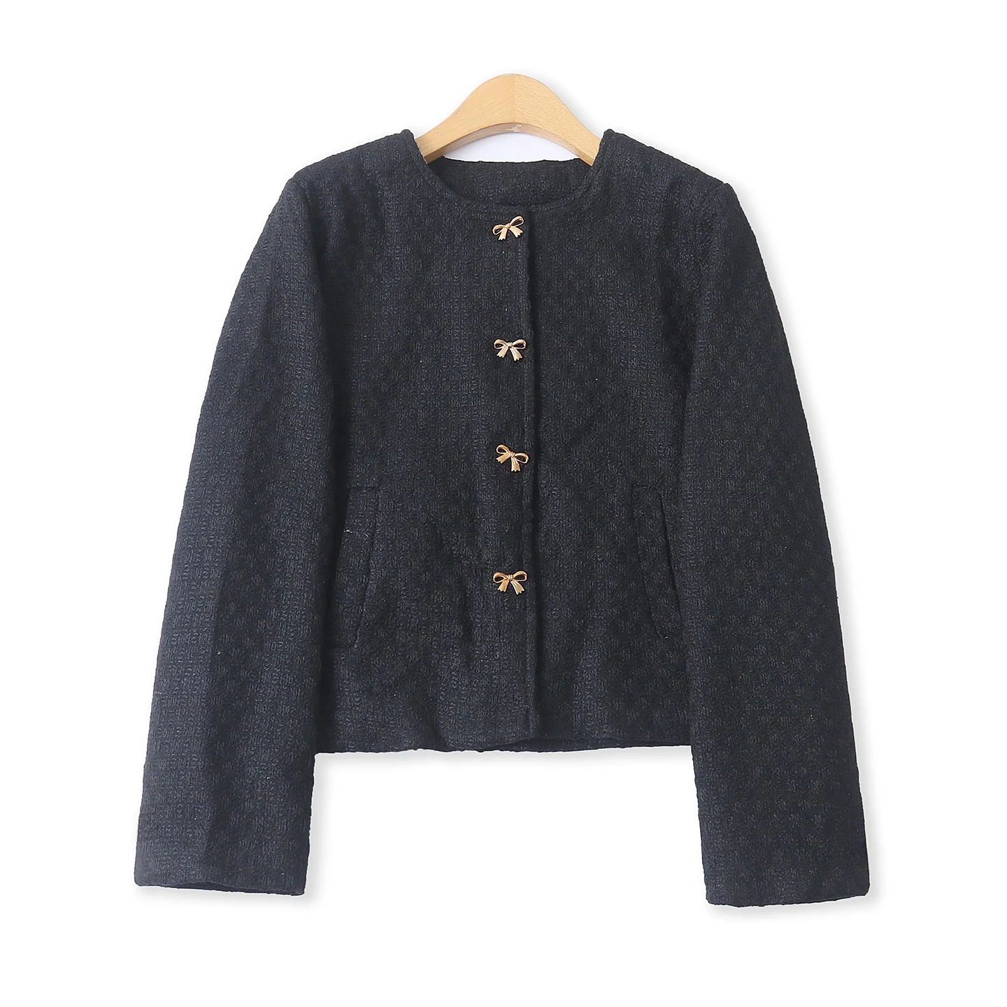 

Fashionable round Neck Button up Slimming Long Sleeve Outerwear Spring New Arrival Women's Luxury Style Short Coat ...