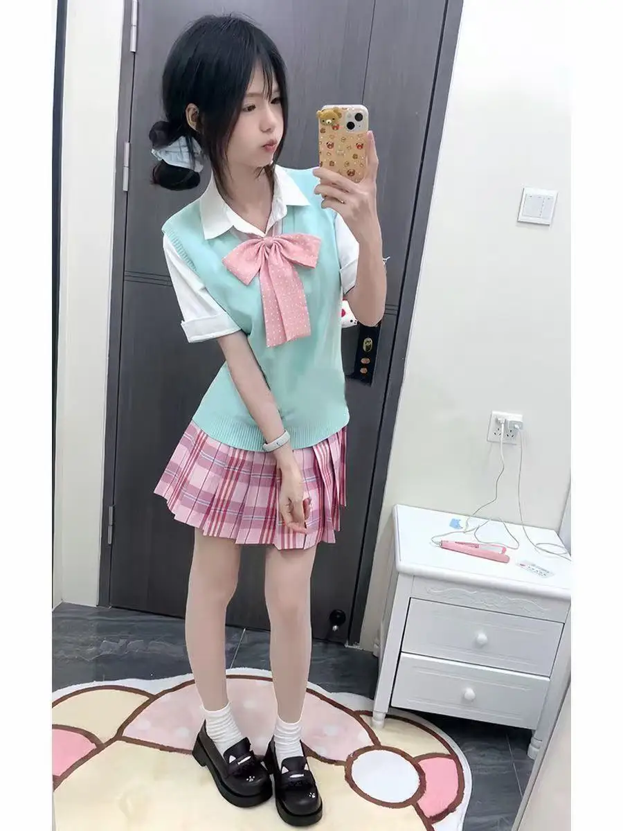 

Candy Style Japanese JK Uniform Set Women's College School Uniforms with Pleated Short Skirt Versatile Short Sleeve Shirt