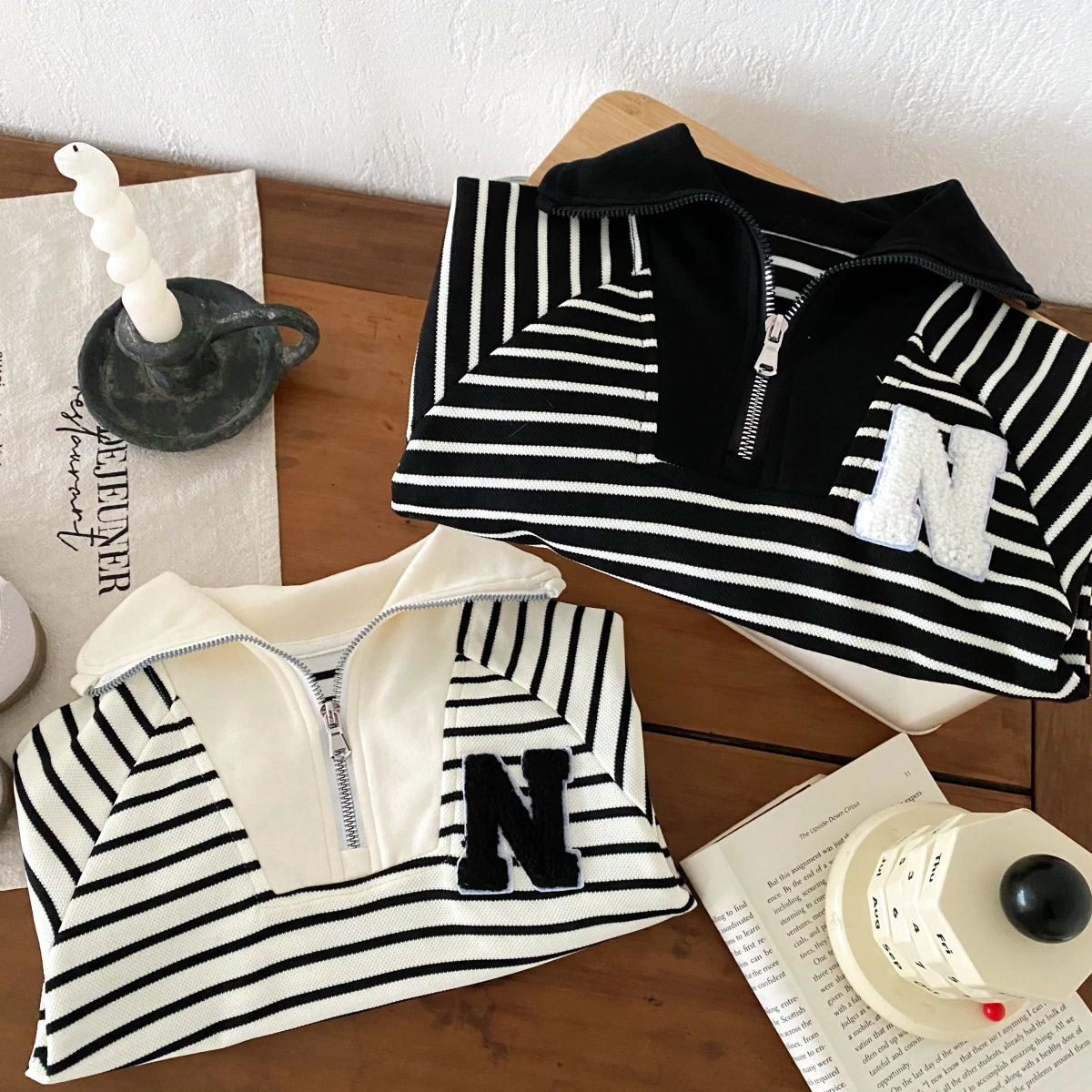 2024 Autumn New in Kids Baby Boys Full Sleeve Striped Letter Color Blocking Top Sweatshirts Children Fashion Clothing Outwear