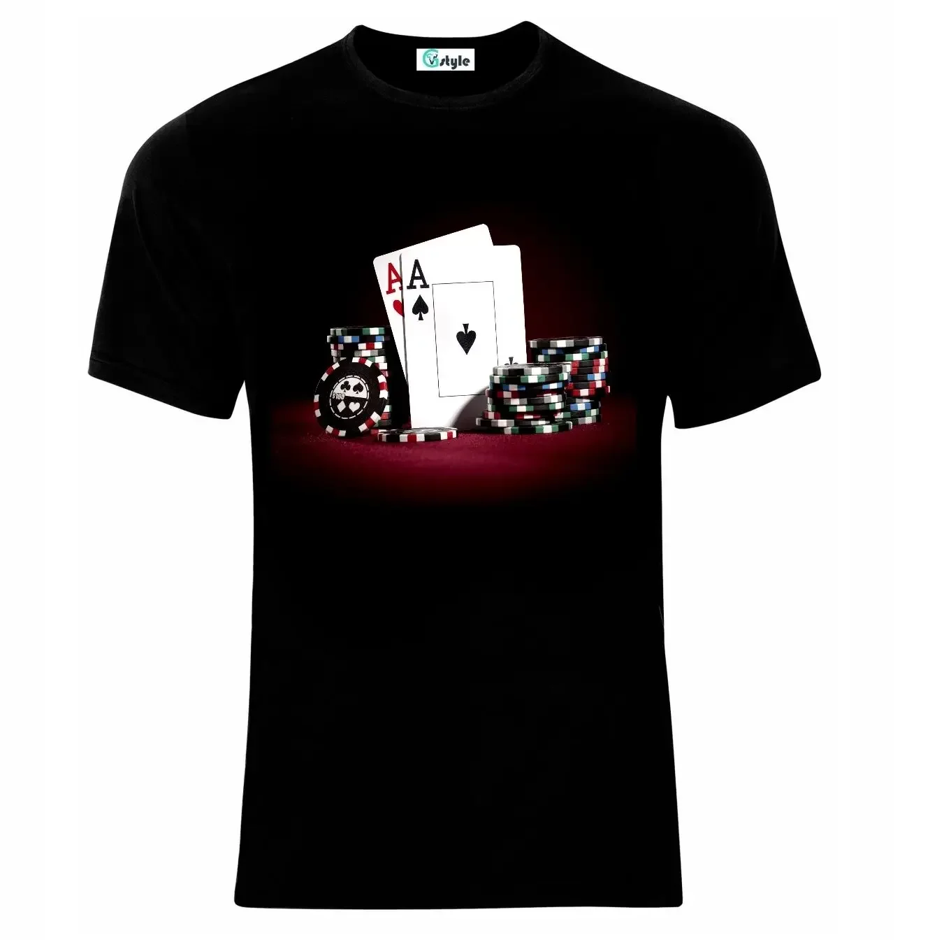 

Creative Design Poker Cards and Chips Lucky Casino T-Shirt. Summer Cotton O-Neck Short Sleeve Men's T Shirt New Size S-3XL