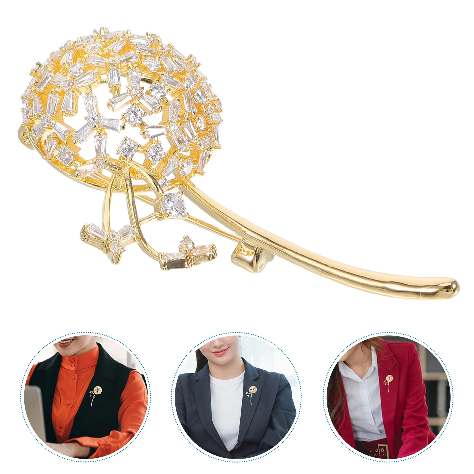 Durable Zirconia Brooch Golden Anti Slip Brooch Decor Clothes Jewelry Women Elegant Suit Decorative Lapel Pins