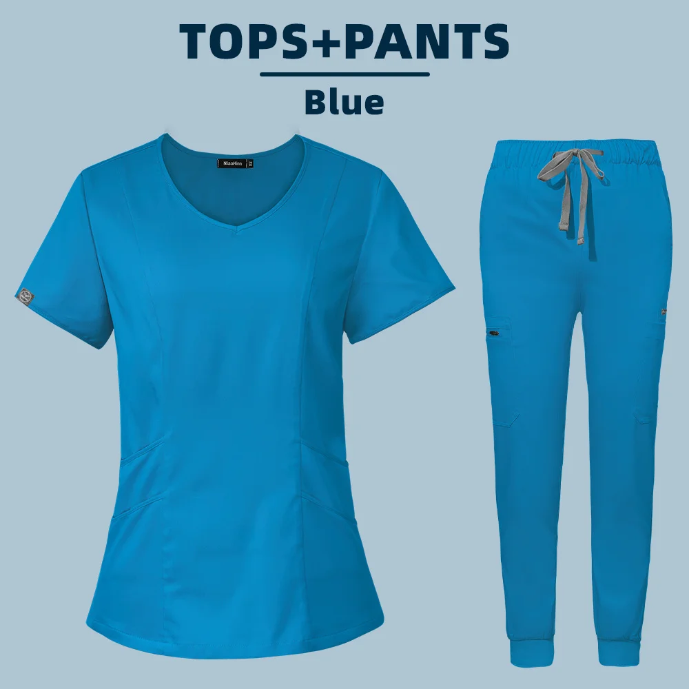 Hospital esfrega trabalho uniforme de enfermagem conjunto de esfoliação de enfermagem workwear feminino serviço de saúde roupas de trabalho superior e calça esfrega uniformes