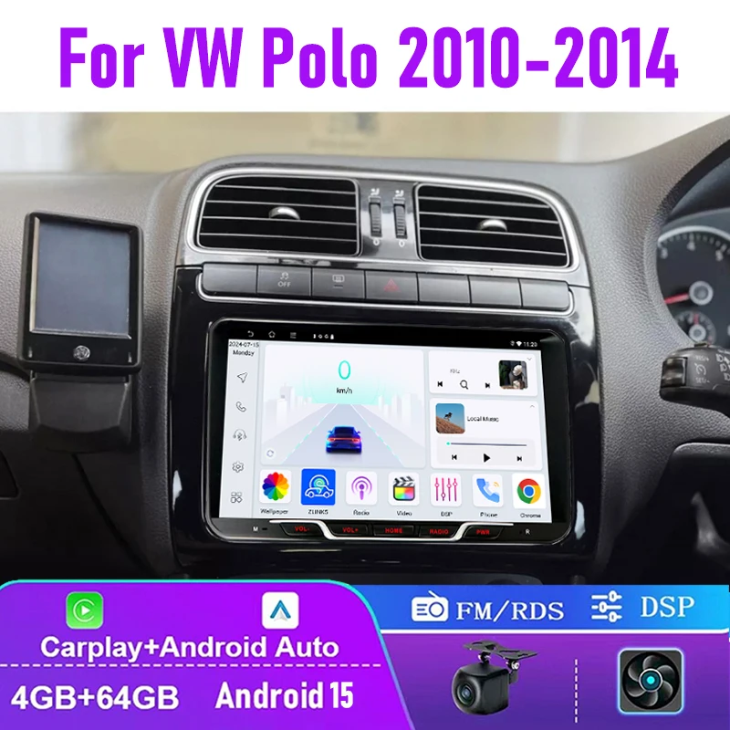 

9" 4+64GB For VW Polo 2010-2014 Car Stereo Radio Wireless Carplay Android Auto Head Unit FM BT GPS Canbus Navigation