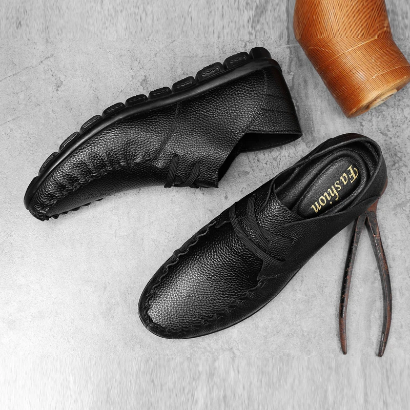 

Men's casual shoes High quality lightweight style Party or Business Walking outdoors Black genuine leather shoes New flat