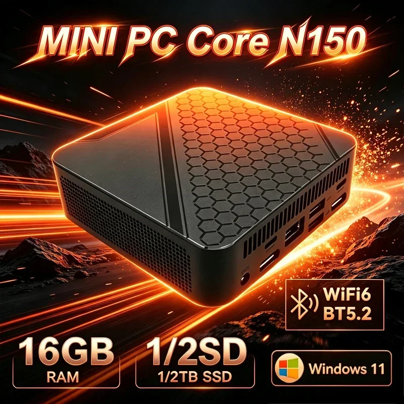 2026 Mini PC Intel Core N150 Windows 11 Gaming Computer Desktop PC RAM 16GB SSD 1TB WiFi6 BT5.2 Portable Gamer PC