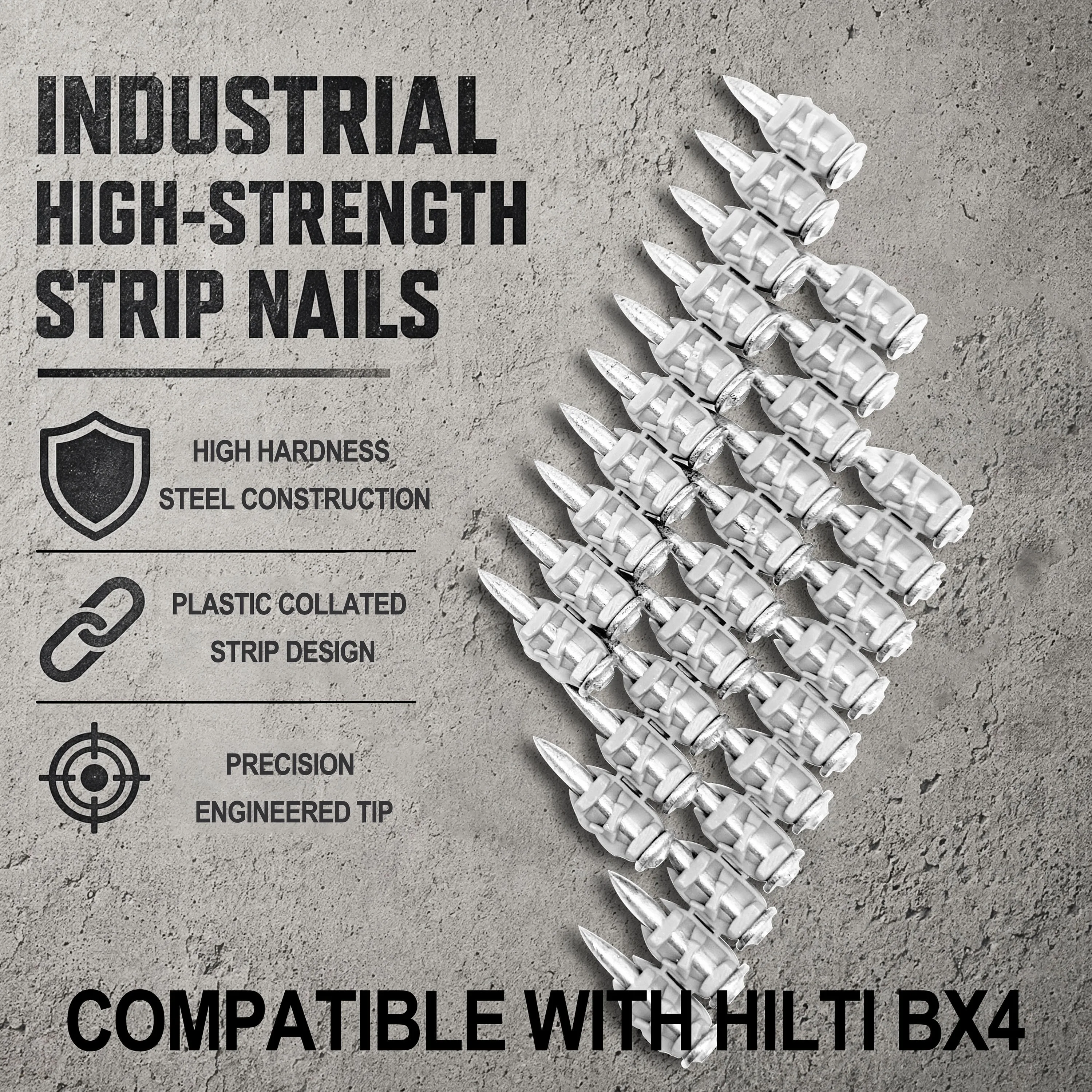 1800PCS Heavy Duty Concrete Strip Nails for Hilti BX4 Nail Gun Carbon Steel Galvanized Fastening Nails Box