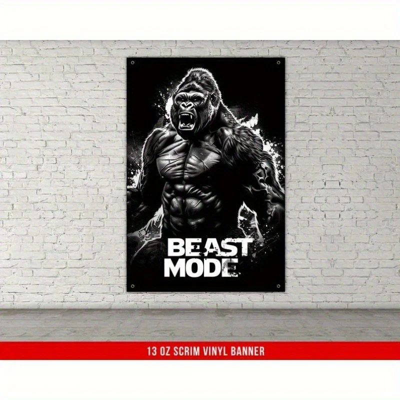 Beast Mode Fitness Flag Banner, Motivational Weightlifting Wall Decor, Powerlifting Gym Room College Dorm Party Decor