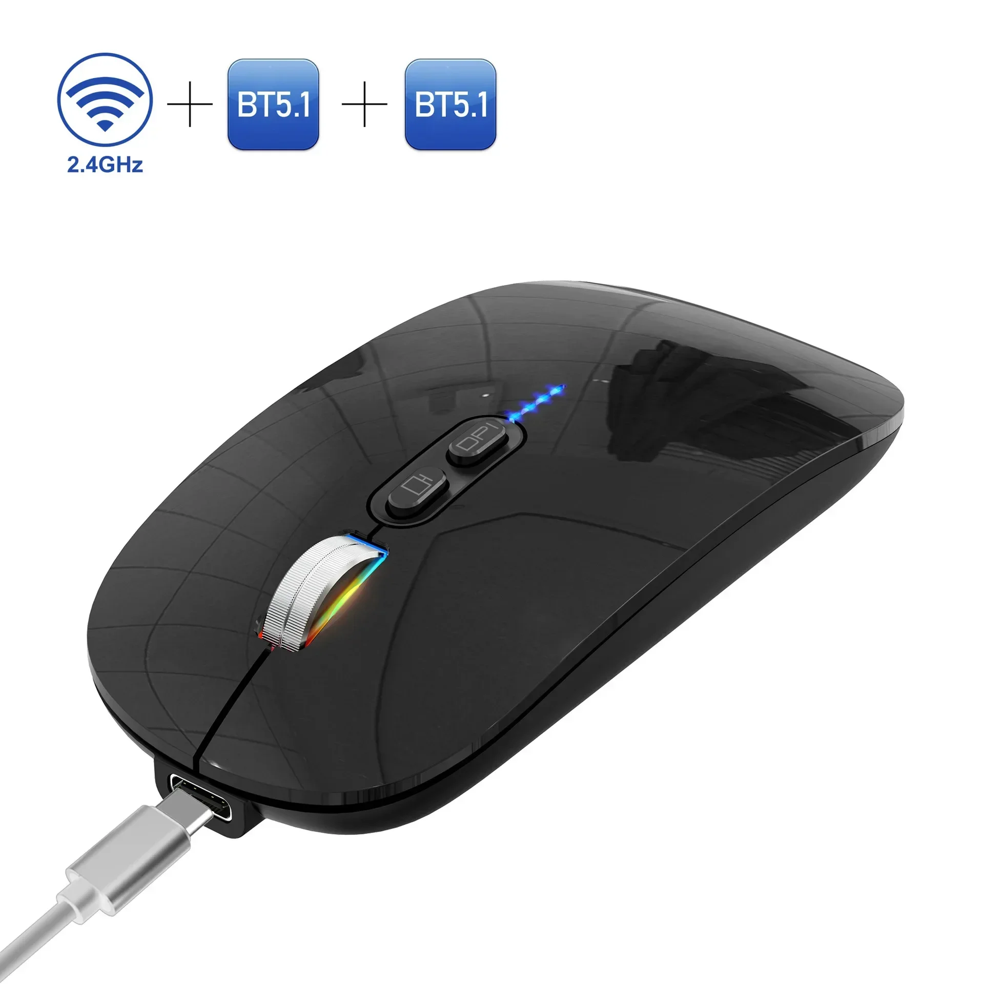 

3-Mode Optical Gaming Mouse Slim Mini Portable 2.4G+BT Rechargeable 2.4GHz Wireless Mice for Laptop Computer PC Energy-saving