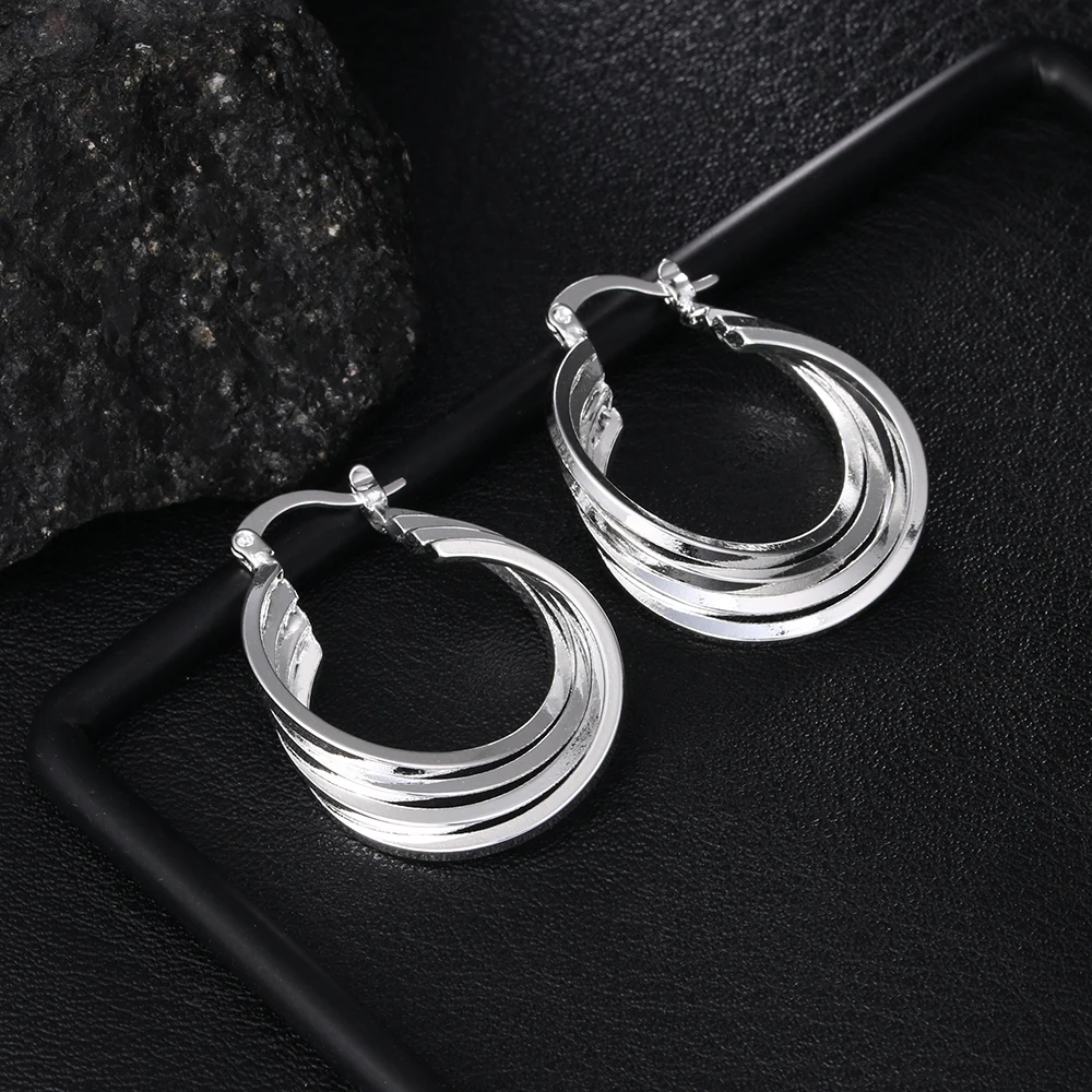 

New 925 Sterling Silver Jewelry 35MM Exquisite Multi Circle Earrings Women Fashion Charm Wedding Gift Accessories Wholesale