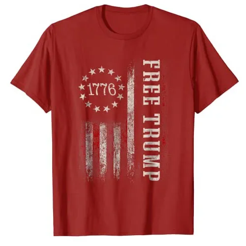 Free Donald Trump T-Shirt Funny US American Flag 4th of July Patriotic Tee Republican Support Pro-Trump Costume Short Sleeve Top