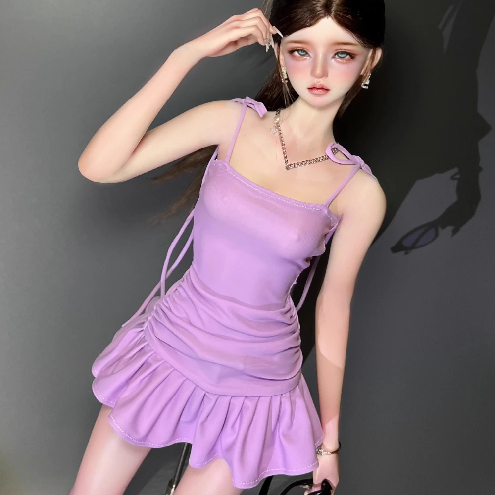 

1/4 1/3 Кукольная одежда, облегающее плиссированное платье для куклы Bjd 45/60 см, фиолетовая юбка-бретелька, игрушки, нарядные аксессуары для кукол, без куклы