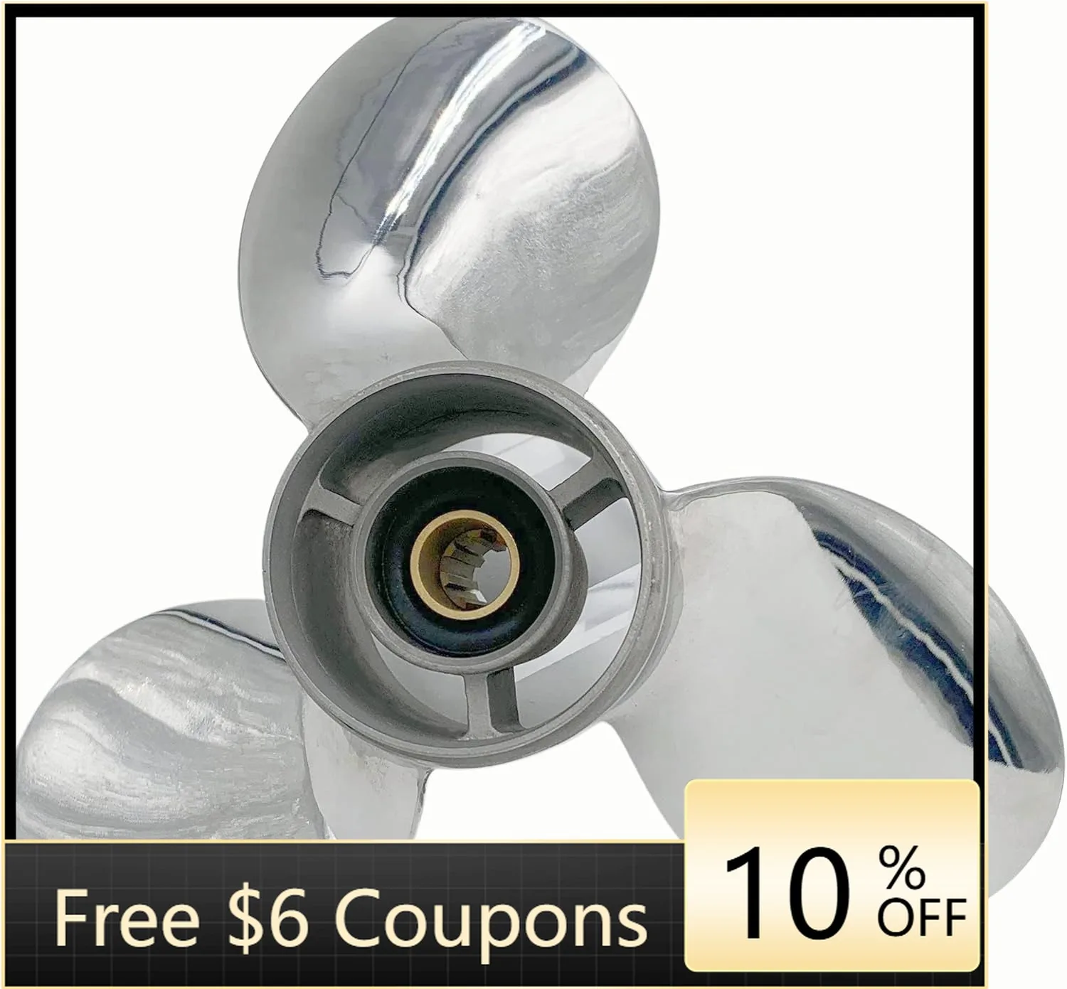 

ffb New Condition 9 1/4\" Stainless Steel Propeller for Outboard Motors 9.9-20 3 Blades 8 Teeth Right Hand Propel