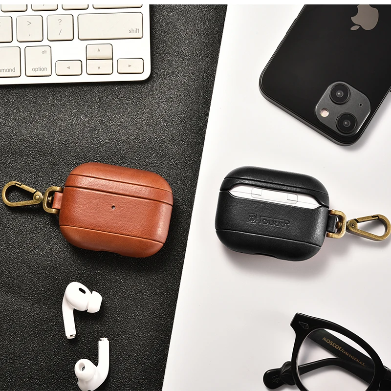 Genuine Leather Cover For AirPods Pro 2 Case Luxury Retro Leather Protective Case for AirPods Pro 2nd Generation Brown Color