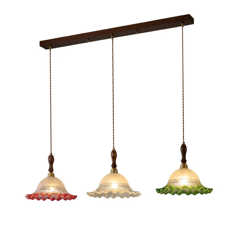 

Dining room three-headed chandelier, vintage creative color long plate glass chandelier, dining table, bar, coffee shop