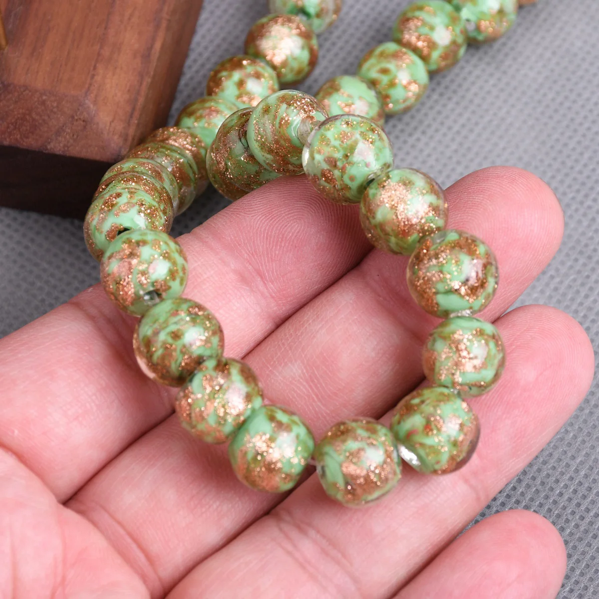 10pcs Round 12mm Green Golden Foil Handmade Lampwork Glass Loose Beads For Jewelry Making DIY Bracelet Crafts Findings