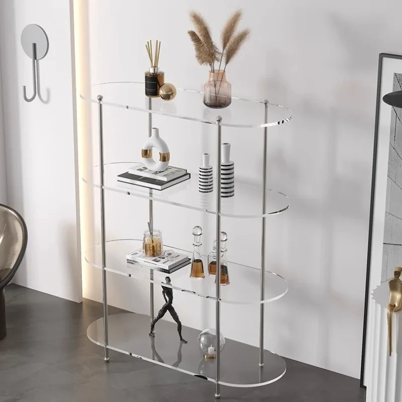 

Changhong Acrylic Shelf Stainless Steel Multi-layer Display Rack Bathroom Striped Floor Storage Shelf Display Bookshelf