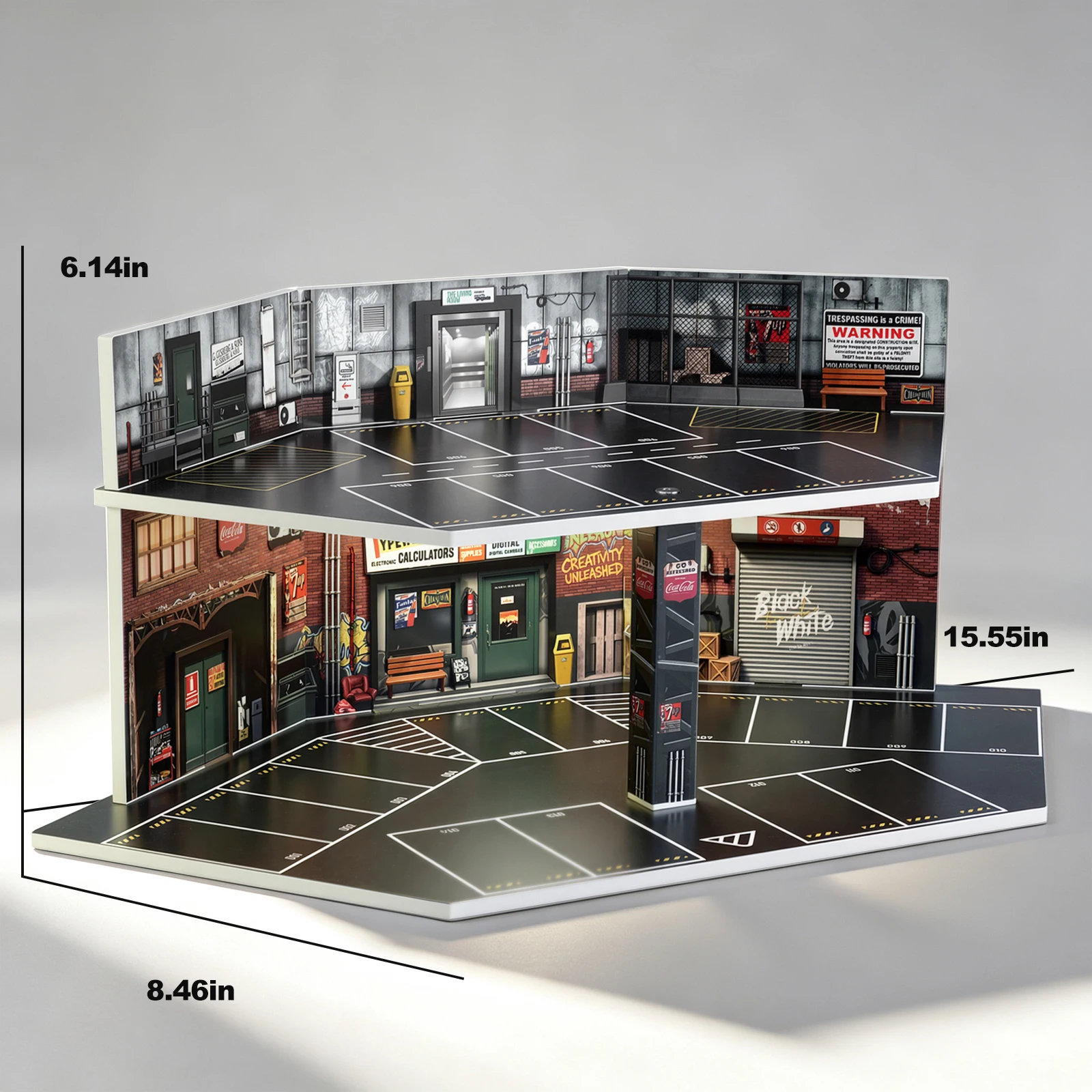 Collector Simulatie Industriële Garage Scène 1/64 Dubbellaags PVC Parkeerplaats met Verlichting Speelgoedautomodel Opslagrek