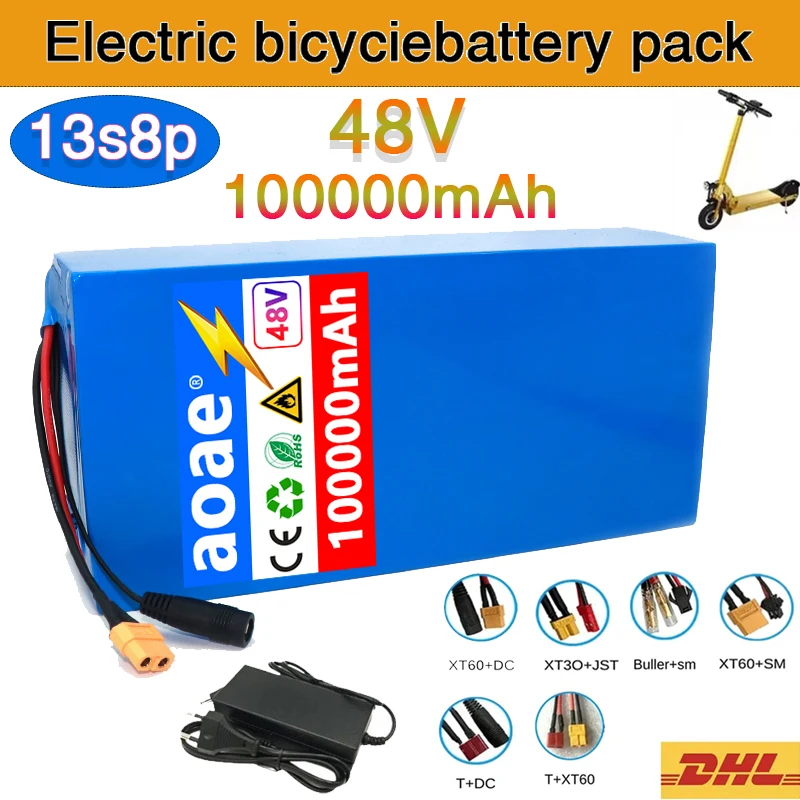 

13S8P 48V 100ah Lithium Battery Pack 100000mAh 1500W electric battery, built-in 30A BMS+chargerr