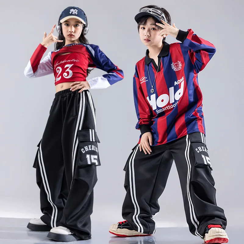 Mädchen Hip Hop Streifen Crop Shirt Cargo Hosen Kinder K-pop Top Street Dance Kleidung Sets Kinder Teenager Coole Bühnenkostüme