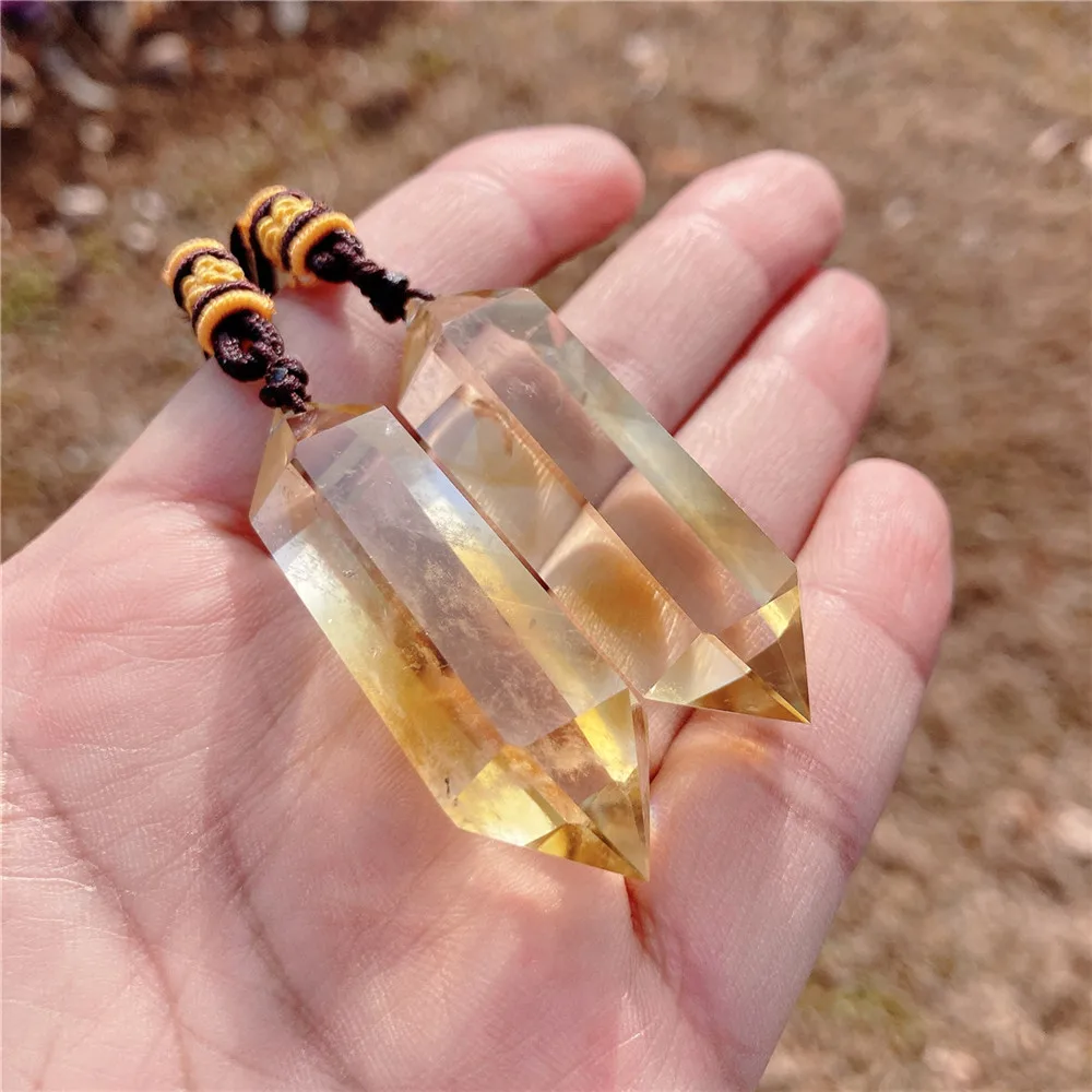 1PC High-Quality Natural Brazil Citrine Crystal Ornament Double Pointed Hexagonal Ornament Gemstone Healing Stones Minerals Gift