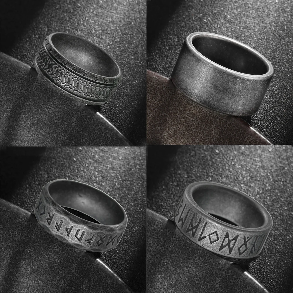 

Hiphop 8/10/12mm Antique Silver Color Stainless Steel Rings For Men Women Retro Viking Rune Ring Punk Gothic Rock Biker Jewelry